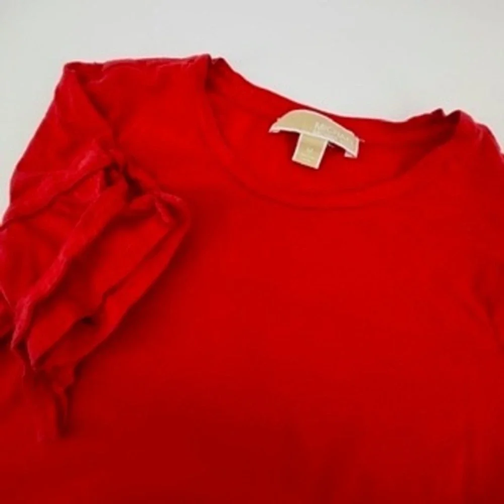 Michael‎ Kors Red Tie Sleeve Crewneck Top Short Sleeve Cotton Blend Medium